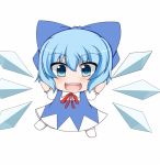  \o/ arms_up blue_eyes blue_hair chibi cirno dress outstretched_arms ribbon short_hair smile solo touhou wings zefyu 