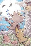  clouds diglett guitar instrument meowth moon musical_note oda_takashi pikachu pokemon pokemon_(creature) pokemon_(game) pokemon_gsc pokemon_rgby sentret sleeping tree z 