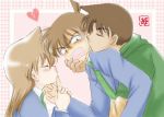  brown_hair closed_eyes detective_conan hand_to_mouth hattori_heiji kiss kudou_shin'ichi kudou_shinichi meitantei_conan mouri_ran school_uniform surprise_kiss yaoi 