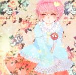  bad_id blue_rose flower frills heart heart-shaped_pupils komeiji_satori pink_hair rose short_hair symbol-shaped_pupils touhou 