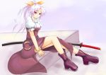  katana long_hair ponytail purple_hair red_eyes sword touhou watatsuki_no_yorihime weapon 