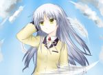  angel_beats! grey_hair long_hair tachibana_kanade tenshi yellow_eyes 