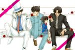  brown_hair cape child detective_conan edogawa_conan flower hat hattori_heiji hinagiku_(hina-asap) kaito_kid kudou_shin'ichi kudou_shinichi male meitantei_conan monocle red_rose rose sitting smile teenage top_hat young 