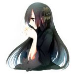  ahoge airi_(akairo) alternate_costume axis_powers_hetalia bad_id bangs black_hair brown_eyes dress gothic hair_ornament hands_clasped highres long_hair sad simple_background solo taiwan_(hetalia) 