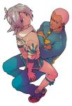  crossed_arms dark_skin folded_arms fredmoe55 fubuki_shirou inazuma_eleven multiple_boys on_lap pink_hair scarf shorts sitting sitting_on_lap sitting_on_person someoka_ryuugo trap white_hair yaoi 