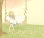  blonde_hair cherry_blossoms closed_eyes dress flower grass leaning long_hair petals sleeping solo swing tokoyu tree 