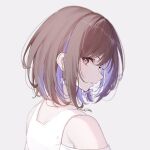  1girl bob_cut bow brown_eyes commentary_request earrings grey_background hair_bow highres jewelry looking_at_viewer parted_lips portrait project_sekai shinonome_ena short_hair simple_background solo white_bow yuki_hare1130 