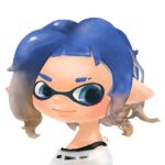  1girl black_undershirt blue_eyes blue_hair closed_mouth gradient_hair multicolored_hair na_(pixiv_50830952) octoling octoling_girl pointy_ears shirt short_hair simple_background smile solo splatoon_(series) splatoon_3 tentacle_hair upper_body white_background white_shirt 
