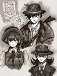  1boy 2girls alternate_costume cowboy cowboy_hat cowboy_western hat highres komi-san_wa_komyushou_desu komi_shouko monochrome multiple_girls original osana_najimi_(komi-san_wa_komyushou_desu) smoking tadano_hitohito yamai_ren yyiek? 