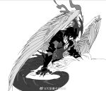  1boy bird_wings black_hair bread clive_rosfield final_fantasy final_fantasy_xvi food horns medicineowl2 muscular muscular_male sitting tail white_background wings 