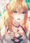  1girl blonde_hair choker collarbone fiora_(xenoblade) green_eyes highres long_hair looking_at_viewer oas open_mouth smile solo xenoblade_chronicles_(series) xenoblade_chronicles_1 