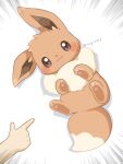  1other artist_name eevee kana_(maple926) looking_at_viewer looking_down lying on_back pointing pokemon pokemon_(creature) simple_background solo_focus watermark white_background 