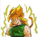  1boy blonde_hair closed_mouth cosplay dragon_ball dress green_dress male_focus monkey_tail serious simple_background son_biten son_biten_(cosplay) son_goku super_saiyan tail touhou unfinished_dream_of_all_living_ghost upper_body white_background yuuybee 
