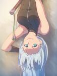  black_bodysuit blue_eyes bodysuit chiharu_(9654784) eiyuu_densetsu highres katana kuro_no_kiseki long_hair looking_at_viewer looking_up lying on_back pommel_tassel shizuna_rem_misurugi smile sword tassel weapon white_hair 