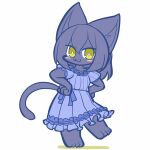  animal_ears black_cat blue_dress blush_stickers cat cat_ears cat_girl cat_tail chibi collarbone dress frilled_dress frills furry furry_female kowinuko looking_at_viewer original simple_background standing standing_on_one_leg tail white_background yellow_eyes 