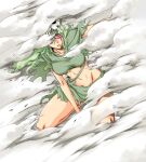  absurdres bleach breasts green_hair highres hollow_(bleach) large_breasts long_hair navel nelliel_tu_odelschwanck shirt skull smoke solo torn_clothes torn_shirt under_boob 