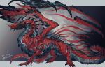  animal_focus claws commission dragon from_side full_body haku_(shirogane) highres horns letterboxed multiple_horns no_humans orange_eyes original outside_border scales signature skeb_commission solo spikes standing tail wings 