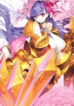  absurdres breasts cherry cherry_blossoms claw_(weapon) claws fate/extra fate/extra_ccc fate/grand_order fate_(series) food fruit gigantic_breasts highres huge_breasts long_hair looking_at_viewer official_art passionlip_(fate) pink_eyes pink_ribbon purple_hair ribbon wada_arco weapon 