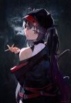  1girl cigarette highres holding holding_cigarette looking_at_viewer smoke_trail sooon 
