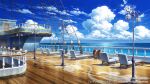  balcony barrel bgstudioceleste blue_sky clouds cloudy_sky copyright_name day door horizon lamppost no_humans ocean original railing scenery shadow ship sky sunlight water watercraft wooden_floor 