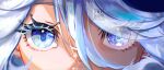  1girl blue_eyes blue_hair close-up commentary furina_(genshin_impact) genshin_impact hair_between_eyes highres ryrmcher solo 