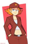  advance_wars advance_wars:_dual_strike curvy handheld_game_console hat jacket navel nintendo nintendo_ds orange_hair plump rachel_(advance_wars) solo 