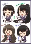  4girls absurdly_long_hair ashigara_(kancolle) ashigara_kai_ni_(kancolle) black_hair black_skirt braid braided_bun brown_hair chibi daigorou_(42036928) fake_horns fang gloves haguro_(kancolle) haguro_kai_ni_(kancolle) hair_between_eyes hair_bun hair_ornament hairband hairclip hand_on_own_cheek hand_on_own_face highres horned_headwear horns jacket kantai_collection long_hair long_sleeves military_uniform multicolored_ascot multiple_girls myoukou_(kancolle) myoukou_kai_ni_(kancolle) nachi_(kancolle) nachi_kai_ni_(kancolle) open_mouth pantyhose pencil_skirt ponytail purple_jacket short_hair side_ponytail single_hair_bun sitting skirt translation_request uniform very_long_hair wavy_hair white_gloves white_hairband white_pantyhose 