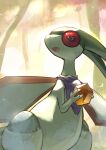  absurdres flygon gem hakkentai_pokedan highres holding holding_gem no_humans open_mouth outdoors pokemon pokemon_(creature) solo yellow_gemstone 