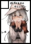  black_sailor_collar blush circle_cut grey_eyes grey_hair hair_between_eyes hammer_and_sickle hat hibiki_(kancolle) jewelry kantai_collection kuuru_(kuuru-n) long_hair long_sleeves open_mouth red_scarf ring sailor_collar sailor_shirt scarf shirt upper_body verniy_(kancolle) wedding_ring white_headwear white_shirt 