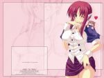  artist_request blush breasts heart huge_breasts milfa purple_eyes red_hair robot_ears skirt skirt_lift to_heart_2 to_heart_2_ad wallpaper wink 