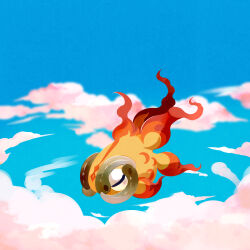  1258265894 absurdres animal_focus blue_sky chi-yu_(pokemon) closed_eyes clouds commentary_request fish full_body highres magatama no_humans pokemon pokemon_(creature) sky solo 