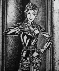  1girl arm_up belt_around_waist bordfunker133 cargo_pants clenched_hand collar_tabs cowboy_shot crotch_zipper friedrich_rumpelhardt gloves greyscale grin hand_on_own_hip hat highres jacket long_hair looking_at_viewer luftwaffe military_uniform monochrome nazi pants real_life reichsadler rumpelhardt-chan_(bordfunker133) shoulder_boards smile soldier solo standing swastika world_war_ii 