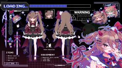  +_+ 2girls :d alternate_costume alternate_hairstyle angel_wings arm_warmers back_bow bat_wings belt black_background black_belt black_dress black_sailor_collar blue_eyes blue_outline bow bowtie broken_heart broken_heart_hair_ornament brown_hair buckle charm_(object) chest_harness chibi chibi_inset closed_mouth club_(weapon) cracked_gem cross-laced_armwear crown cursor demon_girl demon_horns demon_tail dress dress_bow english_text error_message evil_neuro-sama eyepatch fang frilled_dress frills full_body gem grid_background hair_bow hair_ornament hairpin hand_over_eye harness harpoon heart heart-shaped_buckle heart_hair_ornament heart_tail highres holding holding_lead_pipe horns layered_dress lead_pipe loading_screen long_hair looking_at_viewer magical_girl mary_janes medical_eyepatch merchandise mini_crown mini_wings multiple_girls multiple_hairpins multiple_views neuro-sama outline pochaimo pointing_out_the_details red_arm_warmers red_bow red_bowtie red_eyes red_gem red_shoes sailor_collar shoes short_dress sign single_leg_pantyhose skin_fang skull_hair_ornament sleeveless sleeveless_dress smile sparkle spiked_club standing stats sticker studded_belt tachi-e tail tail_bow tail_ornament turnaround turtle twintails two_side_up underbust uneven_twintails v-shaped_eyebrows vedal987 vedal_ai very_long_hair warning_sign wavy_hair weapon weapon_charm wing_ornament wings 