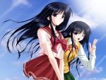  2girls kurusugawa_ayaka kurusugawa_serika multiple_girls school_uniform siblings sisters to_heart twins wallpaper wink 