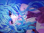  1girl bare_shoulders blue_eyes blue_hair dress hikomaro610 long_hair lying on_side original 