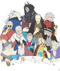  armor ascot balding beard black_cloak black_gloves black_haori blue_cloak book braid braided_beard brown_haori brown_kimono brown_vest cape card changpao chinese_clothes chinstrap_beard christopher_columbus_(fate) cloak closed_eyes coin cup don_quixote_(fate) emiya_shirou facial_hair fate/grand_order fate_(series) flat_color flower full_beard glasses gloves grey_facial_hair grey_hakama grey_kimono hair_between_eyes hair_slicked_back hakama hakama_pants hanasaka_no_okina_(fate) handheld_game_console haori hat hat_flower high_ponytail highres holding holding_book holding_card holding_handheld_game_console james_moriarty_(archer)_(fate) japanese_clothes kimono king_hassan_(fate) li_shuwen_(fate) li_shuwen_(old)_(fate) long_beard long_hair long_hair_between_eyes long_mustache long_scar long_sidelocks long_sleeves low_ponytail mask mouth_hold multiple_braids mustache nagakura_shinpachi_(fate) nagakura_shinpachi_(first_ascension)_(fate) nintendo_switch no_eyebrows old old_man orange_hair pants parted_bangs ponytail ptolemy_(fate) ptolemy_(third_ascension)_(fate) purple_shirt red_ascot red_cloak round_eyewear scar scar_across_eyebrow scar_on_cheek scar_on_face scar_on_head senji_muramasa_(fate) shirt shirt_under_kimono sidelocks simple_background single_sidelock sitting skull skull_mask spikes stalk_in_mouth sunglasses syuugou_11 thick_beard thick_mustache trait_connection unworn_cape very_long_beard vest vlad_iii_(fate/extra) white_background white_cape white_facial_hair white_shirt wrinkled_skin yagyuu_munenori_(fate) yellow_hanfu yunomi zhang_jue_(fate) 