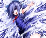  1girl bloomers blue_eyes blue_hair cirno ice ice_wings iseki_(kuroshura_no_tabiji) outstretched_arm solo touhou underwear 