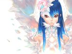  blue_hair flower hakua_ugetsu long_hair red_eyes wallpaper wings 