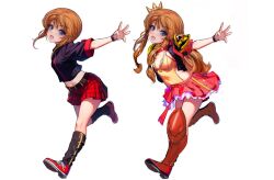  :o alternate_costume alternate_hair_length alternate_hairstyle belt black_jacket black_shirt blue_eyes boots crown gundam gundam_zz huo_ji_wu idol_clothes jacket leotard long_hair looking_at_viewer mini_crown oekaki open_clothes open_jacket open_mouth orange_hair outstretched_arms puru_two red_boots red_shoes red_skirt running shirt shoes skirt smile spread_arms white_background yellow_leotard 