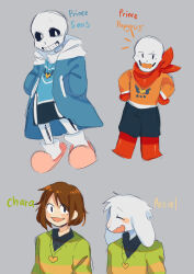  1other 2020 2d 3boys aged_down ambiguous_gender animal_ears anthro asriel_dreemurr black_pants black_shirt black_shorts blue_coat blue_sweater body_fur boots brothers brown_hair chara_(undertale) character_name child coat collared_shirt delta_rune_(symbol) delta_rune_print digital_media droopy_ears english_text fangs floppy_ears full_body furry furry_male gloves goat goat_boy goat_ears green_sweater grey_background grey_hood hands_in_pockets hands_on_own_waist heart_necklace highres hollow_eyes hood hood_down hooded_coat horizontal-striped_clothes human humanoid jewelry kory-san long_sleeves male mammal monster monster_boy multiple_boys necklace notice_lines open_clothes open_coat open_mouth orange_sweater pants papyrus_(undertale) pink_slippers red_boots red_gloves red_scarf sans_(undertale) scarf shirt short_hair shorts siblings simple_background single_horizontal_stripe single_vertical_stripe skeleton slippers socks standing striped_clothes striped_shorts striped_sweater sweater sweater_over_shirt teeth text two-tone_sweater undead undertale upper_body utdr_(toby_fox) variant_set vertical-striped_clothes vertical-striped_shorts white_fur white_socks white_stripes yellow_stripes 