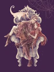  1boy 1girl absurdres colored_skin commentary_request dress highres humanization jack_skellington long_hair long_sleeves mizala open_mouth patchwork_clothes patchwork_skin pinstripe_pattern pinstripe_suit pinstripe_vest red_hair sally_(nbc) smile stitched_arm stitched_face stitches striped_clothes striped_vest suit the_nightmare_before_christmas vertical-striped_clothes vertical-striped_vest vest 