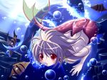  blonde_hair bubble fish head_fins mermaid monster_girl nanamiso original red_eyes short_hair underwater wallpaper 
