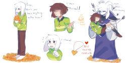  1boy 1other 2020 2d alternate_form ambiguous_gender animal_ears anthro arrow_(projectile) asriel_dreemurr asriel_dreemurr_(god_of_hyperdeath) barefoot black_socks body_fur brown_hair brown_pants brown_shoes brown_shorts carrying carrying_person chara_(undertale) character_name crying digital_media droopy_ears duo english_text fangs floppy_ears flower flying_sweatdrops full_body furry furry_male goat goat_boy goat_ears green_sweater grin heart heart_necklace holding holding_flower horizontal-striped_clothes human implied_death jewelry kory-san long_sleeves male mammal monster monster_boy necklace open_hand pants princess_carry purple_robe robe shoes short_hair shorts simple_background single_horizontal_stripe smile socks spoilers standing striped_clothes striped_sweater sweater tears text two-tone_sweater undertale utdr_(toby_fox) white_background white_fur yellow_flower yellow_stripes 