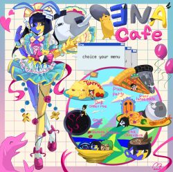  banana banana_split bangle bow bracelet broccoli chocolate_milk coffee_mug commentary cup dog dolphin dress ena_(ena) ena_(series) ena_(species) ena_(web_series) english_commentary flower food fruit full_body gabo_(ena) happy_ena highres hourglass_dog jewelry lolita_fashion mariya_(ena) mask_(ena) meatball merci_(ena) mini_person minigirl moony_(ena) mug omelet omurice pasta phindoll pink_flower pink_rose pizza pizza_slice plant plate rose sadder_ena scene_reference shoes shrimp shrimp_tempura socks spaghetti spaghetti_and_meatballs split-color_skin standing tempura the_shepherd_(ena) thorns tomato tongue tongue_out usagimarumei vines 