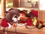  autumn highres itou_noiji japanese_clothes kimono komorebi_ni_yureru_tamashii_no_koe leaf sleepy 