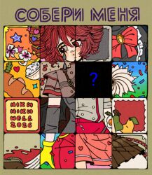  1girl ? alternate_costume baguette blush bread commentary copyright_request crying cyrillic english_commentary food kasane_teto kasane_teto_(sv) kasane_teto_(utau) mesmerizer_(vocaloid) nikunikuwell obsolete_meat_(vocaloid) red_eyes red_hair russian_text spoken_for_(synthesizer_v) synthesizer_v translation_request utau 