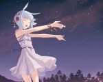  closed_eyes dj_max_portable dress flat_chest h2so4 hair_ornament night open_mouth outstretched_arms saber_hair short_hair silver_hair sky solo star star_(sky) suee 