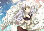  angel_beats! angel_wings blazer hatsuka_nezumi long_hair school_uniform silver_hair skirt sky solo tachibana_kanade wings yellow_eyes 