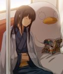  closed_eyes elizabeth_(gintama) gintama japanese_clothes katsura_kotarou kimono leaning long_hair magazine meta nuriko-kun sleeping sleeping_upright train train_interior 