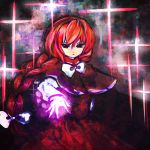  braid capelet chagu cross hair_bow long_hair okazaki_yumemi purple_eyes red_hair redhead solo touhou touhou_(pc-98) violet_eyes 